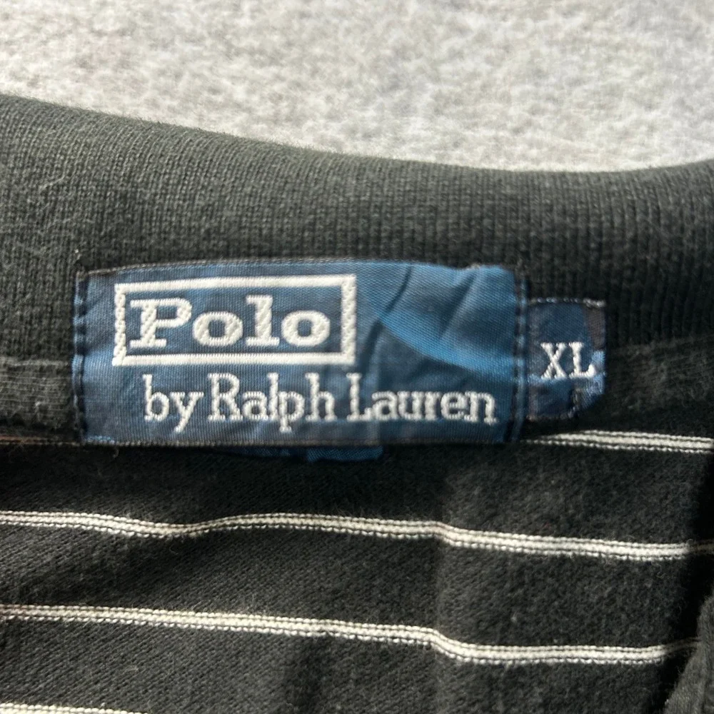 Polo Ralph Lauren Mens XL Black White Striped‎ Polo Shirt Short Sleeve Pique
